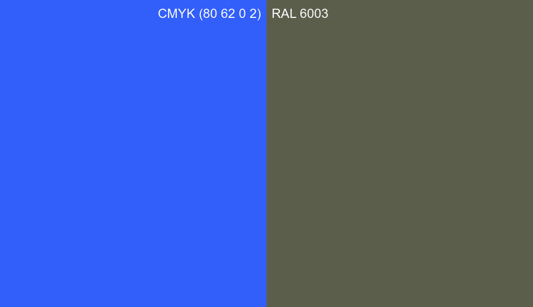 CMYK Color CMYK (80 62 0 2) vs RAL 6003 side by side comparison CMYK Color CMYK (80 62 0 2) vs RAL 6003 side by side comparison