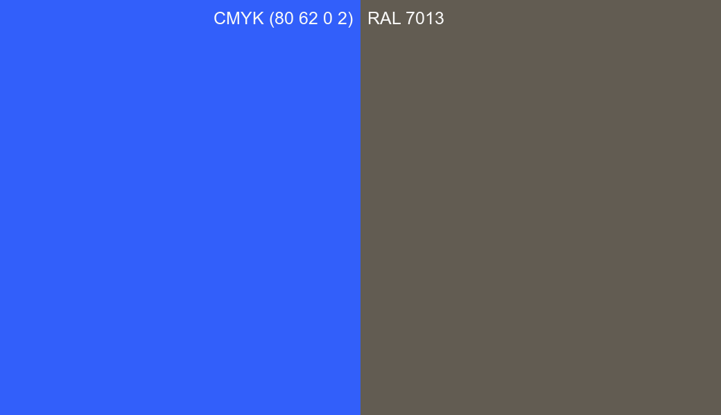 CMYK Color CMYK (80 62 0 2) vs RAL 7013 side by side comparison CMYK Color CMYK (80 62 0 2) vs RAL 7013 side by side comparison