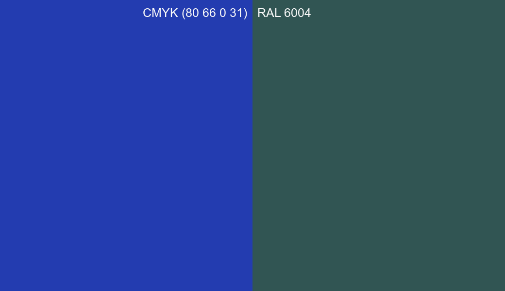 CMYK Color CMYK (80 66 0 31) vs RAL 6004 side by side comparison CMYK Color CMYK (80 66 0 31) vs RAL 6004 side by side comparison