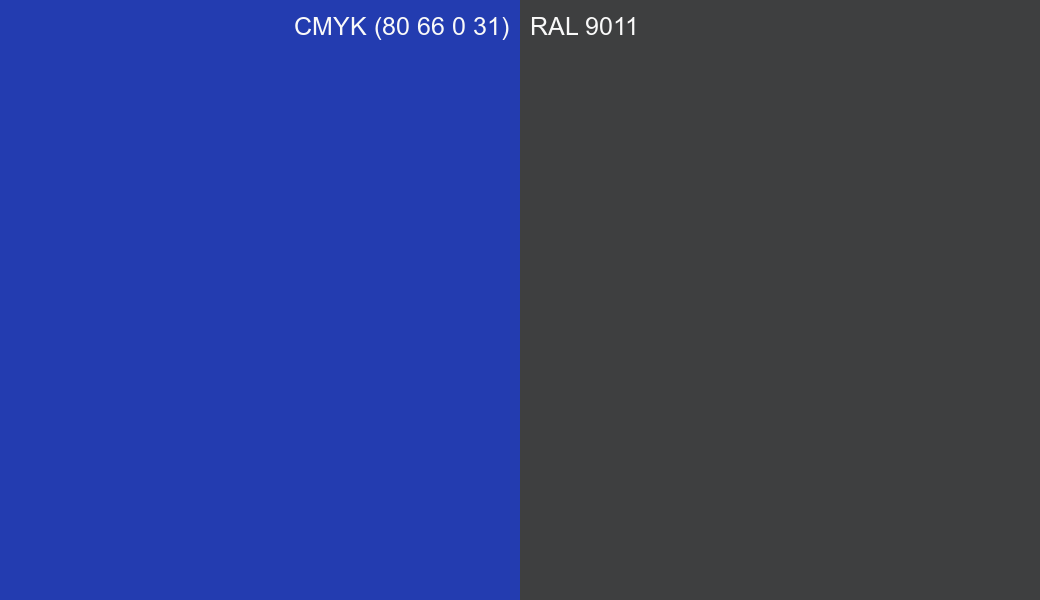 CMYK Color CMYK (80 66 0 31) vs RAL 9011 side by side comparison CMYK Color CMYK (80 66 0 31) vs RAL 9011 side by side comparison