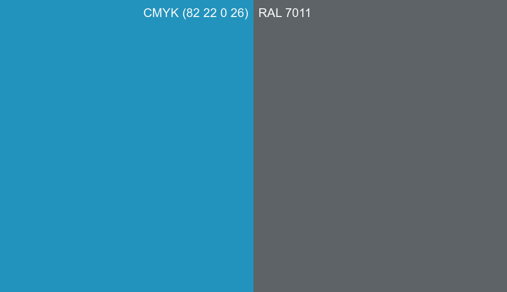 CMYK Color CMYK (82 22 0 26) vs RAL 7011 side by side comparison CMYK Color CMYK (82 22 0 26) vs RAL 7011 side by side comparison