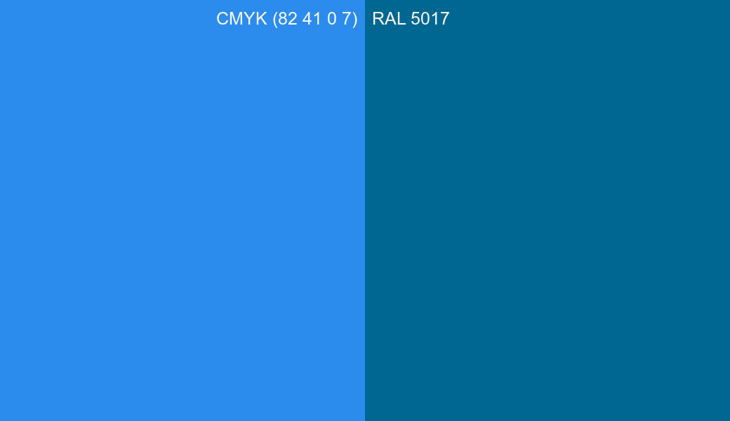 CMYK Color CMYK (82 41 0 7) vs RAL 5017 side by side comparison CMYK Color CMYK (82 41 0 7) vs RAL 5017 side by side comparison