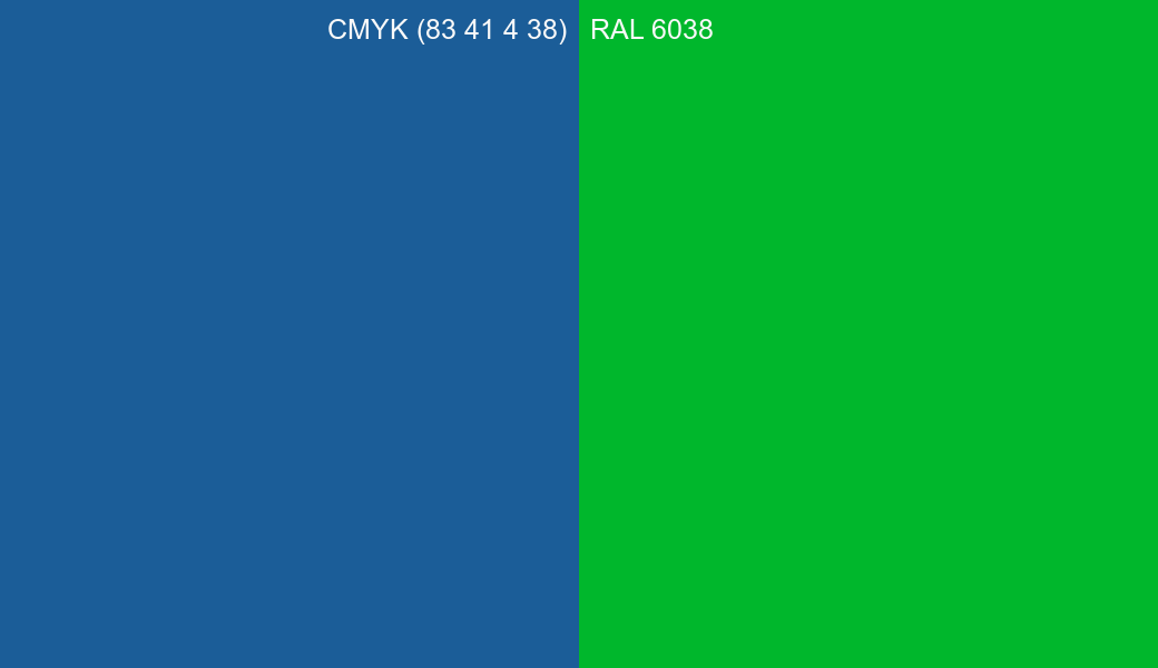 CMYK Color CMYK (83 41 4 38) vs RAL 6038 side by side comparison CMYK Color CMYK (83 41 4 38) vs RAL 6038 side by side comparison