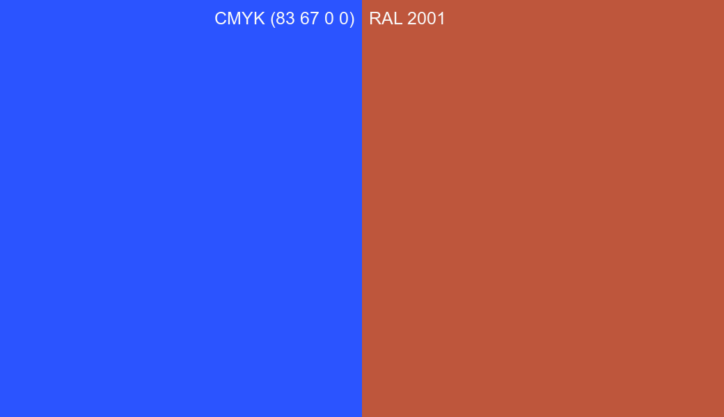 CMYK Color CMYK (83 67 0 0) vs RAL 2001 side by side comparison CMYK Color CMYK (83 67 0 0) vs RAL 2001 side by side comparison