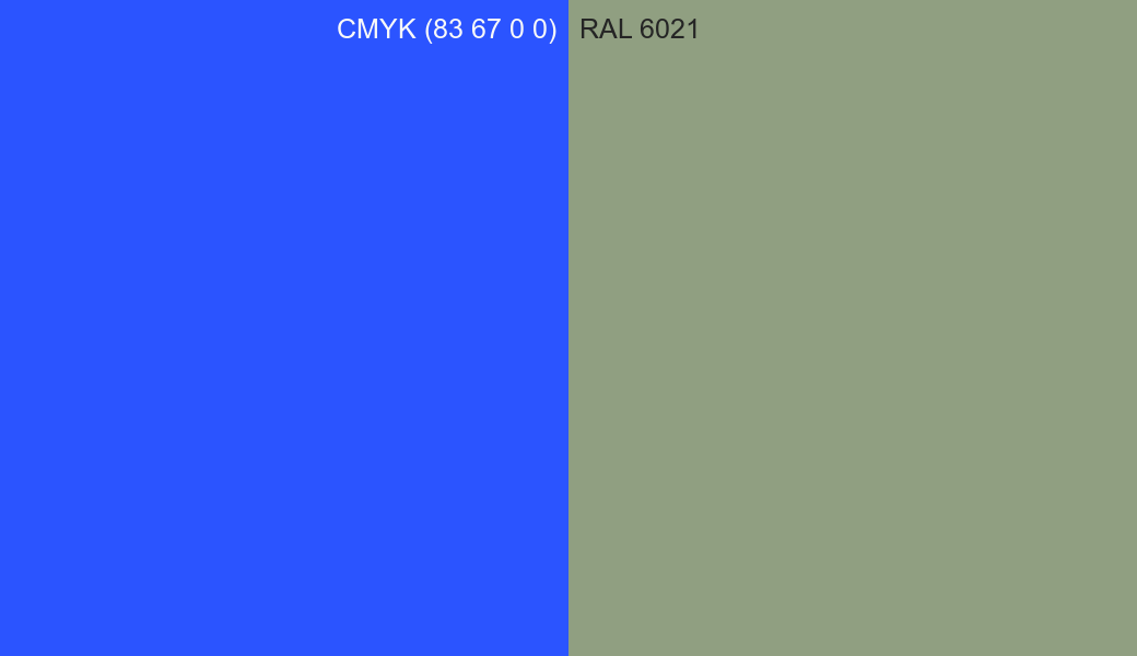 CMYK Color CMYK (83 67 0 0) vs RAL 6021 side by side comparison CMYK Color CMYK (83 67 0 0) vs RAL 6021 side by side comparison