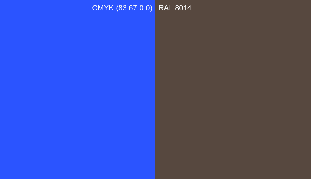 CMYK Color CMYK (83 67 0 0) vs RAL 8014 side by side comparison CMYK Color CMYK (83 67 0 0) vs RAL 8014 side by side comparison