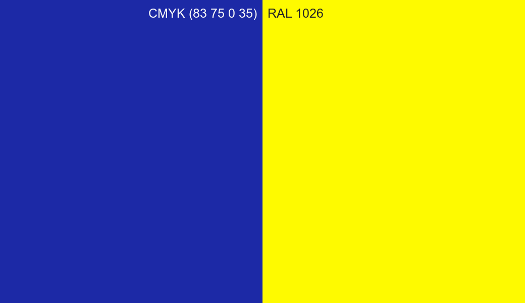 CMYK Color CMYK (83 75 0 35) vs RAL 1026 side by side comparison CMYK Color CMYK (83 75 0 35) vs RAL 1026 side by side comparison