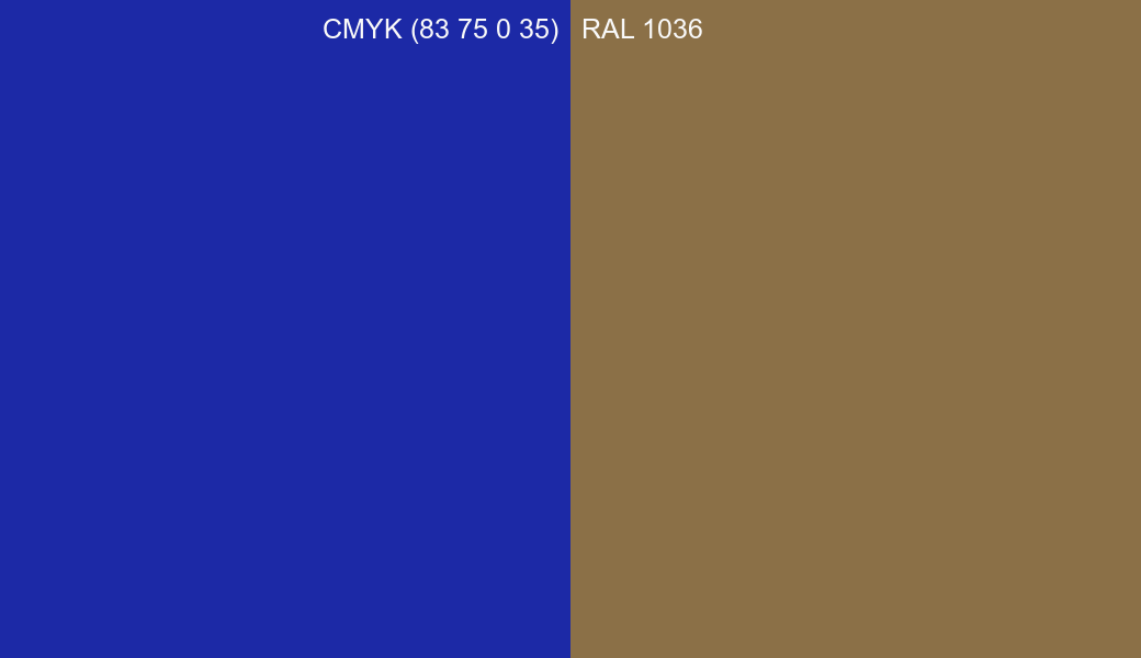 CMYK Color CMYK (83 75 0 35) vs RAL 1036 side by side comparison CMYK Color CMYK (83 75 0 35) vs RAL 1036 side by side comparison