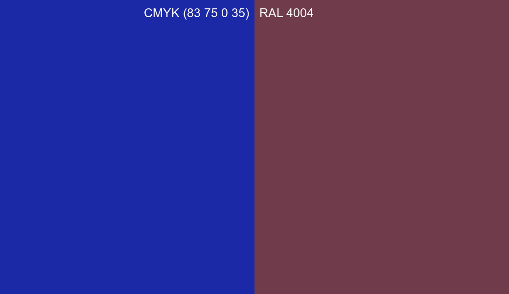 CMYK Color CMYK (83 75 0 35) vs RAL 4004 side by side comparison CMYK Color CMYK (83 75 0 35) vs RAL 4004 side by side comparison