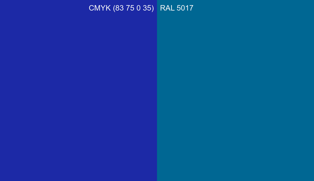 CMYK Color CMYK (83 75 0 35) vs RAL 5017 side by side comparison CMYK Color CMYK (83 75 0 35) vs RAL 5017 side by side comparison