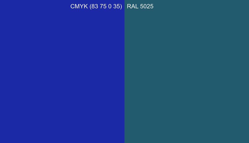 CMYK Color CMYK (83 75 0 35) vs RAL 5025 side by side comparison CMYK Color CMYK (83 75 0 35) vs RAL 5025 side by side comparison