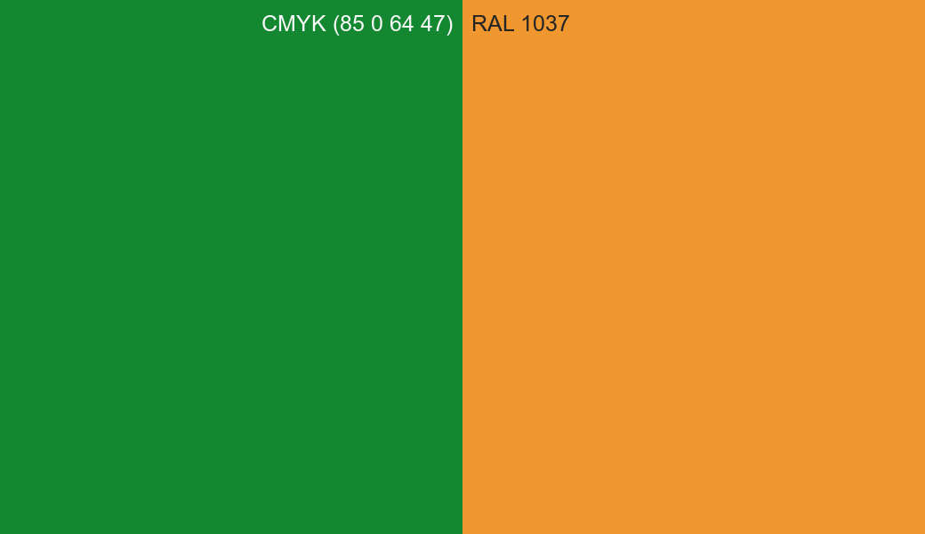 CMYK Color CMYK (85 0 64 47) vs RAL 1037 side by side comparison CMYK Color CMYK (85 0 64 47) vs RAL 1037 side by side comparison