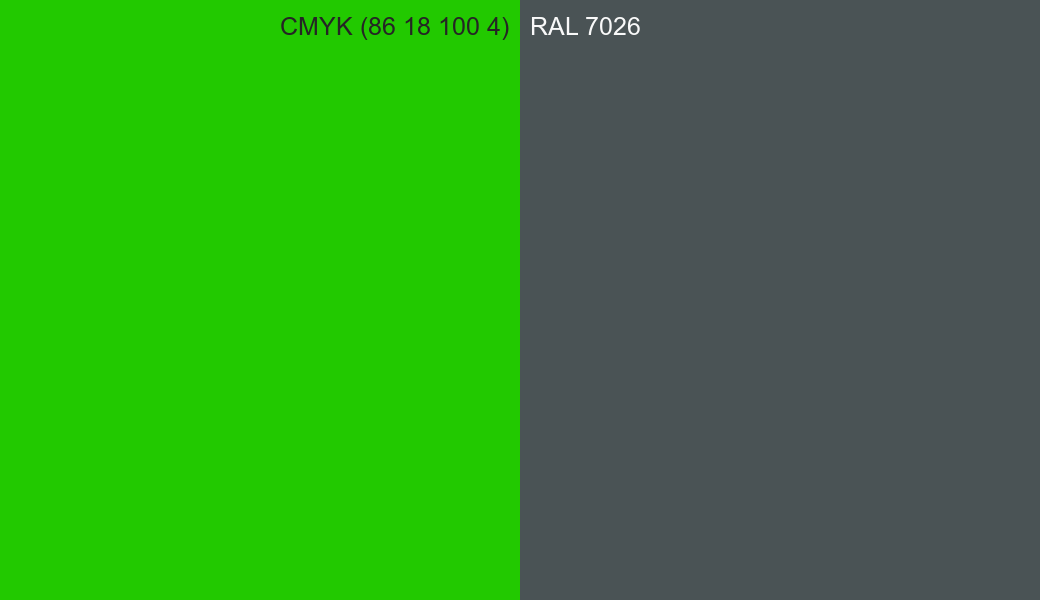 CMYK Color CMYK (86 18 100 4) vs RAL 7026 side by side comparison CMYK Color CMYK (86 18 100 4) vs RAL 7026 side by side comparison