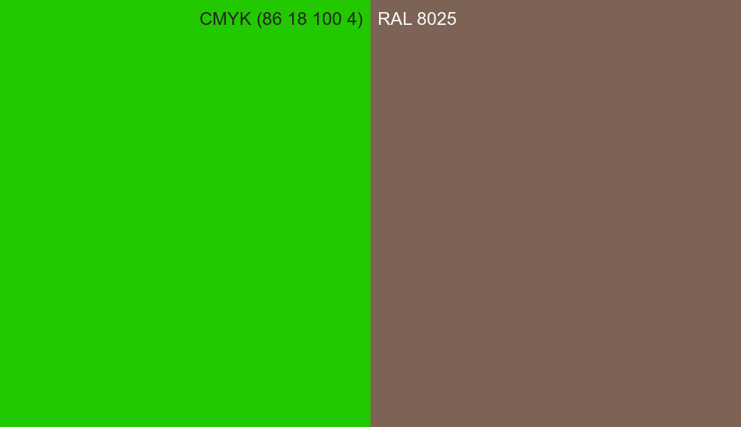 CMYK Color CMYK (86 18 100 4) vs RAL 8025 side by side comparison CMYK Color CMYK (86 18 100 4) vs RAL 8025 side by side comparison