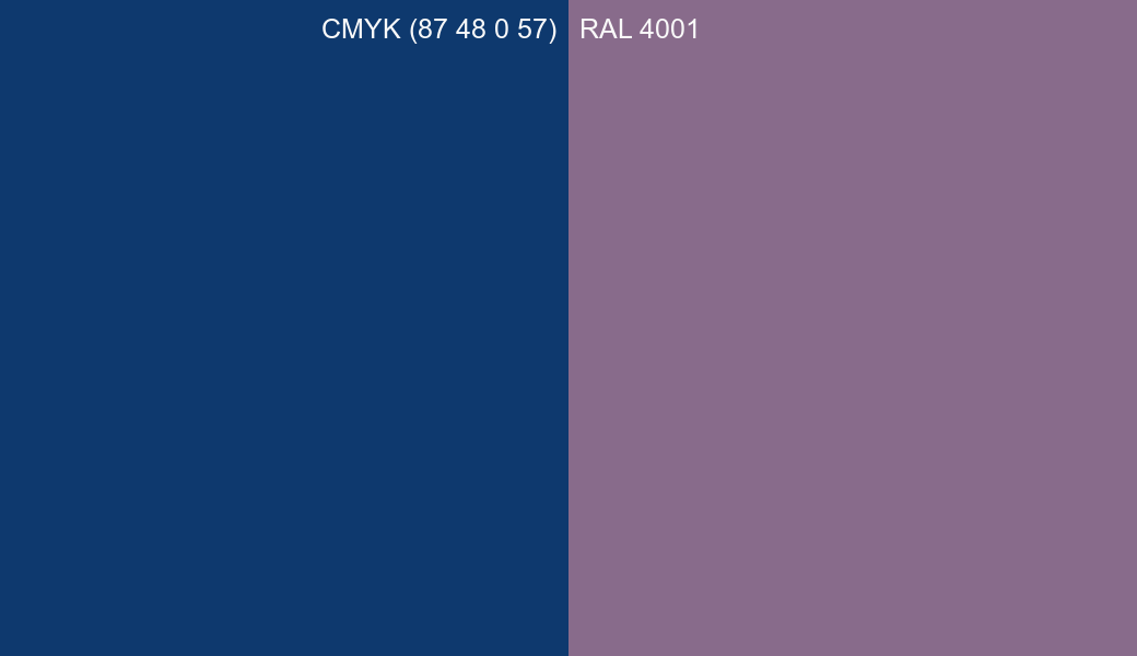 CMYK Color CMYK (87 48 0 57) vs RAL 4001 side by side comparison CMYK Color CMYK (87 48 0 57) vs RAL 4001 side by side comparison