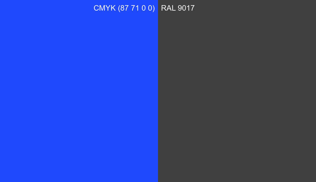 CMYK Color CMYK (87 71 0 0) vs RAL 9017 side by side comparison CMYK Color CMYK (87 71 0 0) vs RAL 9017 side by side comparison