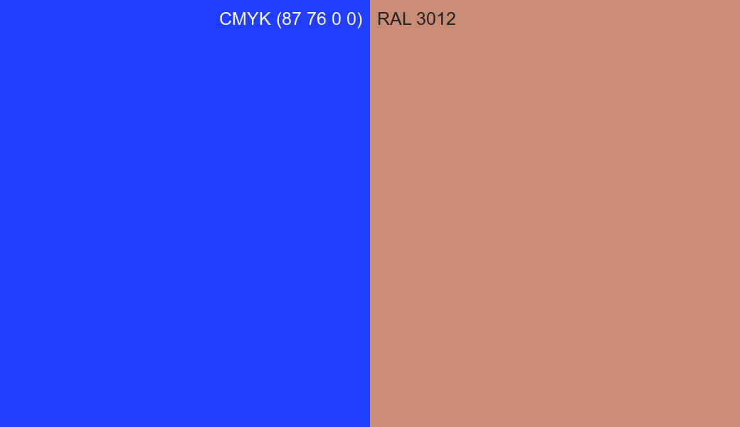 CMYK Color CMYK (87 76 0 0) vs RAL 3012 side by side comparison CMYK Color CMYK (87 76 0 0) vs RAL 3012 side by side comparison