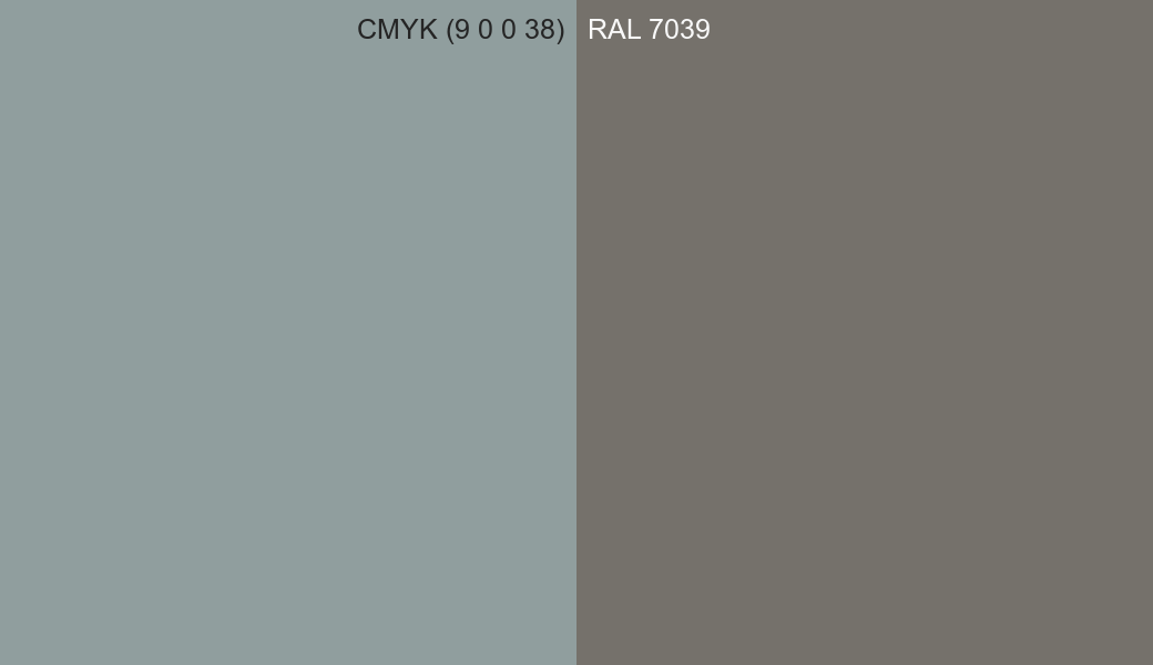 CMYK Color CMYK (9 0 0 38) vs RAL 7039 side by side comparison CMYK Color CMYK (9 0 0 38) vs RAL 7039 side by side comparison