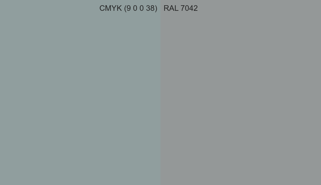 CMYK Color CMYK (9 0 0 38) vs RAL 7042 side by side comparison CMYK Color CMYK (9 0 0 38) vs RAL 7042 side by side comparison