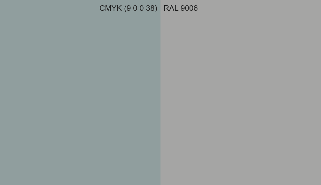 CMYK Color CMYK (9 0 0 38) vs RAL 9006 side by side comparison CMYK Color CMYK (9 0 0 38) vs RAL 9006 side by side comparison