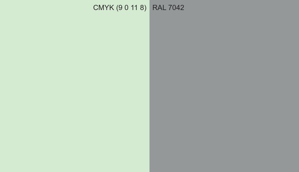 CMYK Color CMYK (9 0 11 8) vs RAL 7042 side by side comparison CMYK Color CMYK (9 0 11 8) vs RAL 7042 side by side comparison