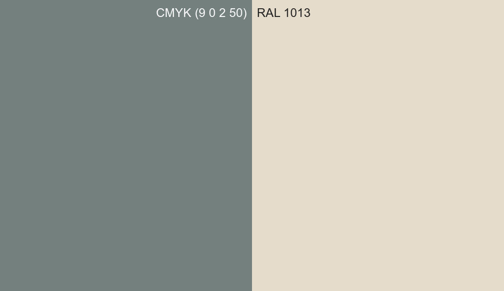 CMYK Color CMYK (9 0 2 50) vs RAL 1013 side by side comparison CMYK Color CMYK (9 0 2 50) vs RAL 1013 side by side comparison