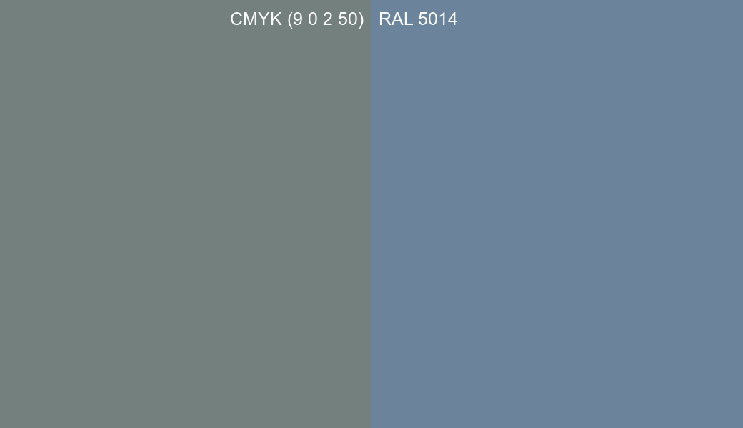CMYK Color CMYK (9 0 2 50) vs RAL 5014 side by side comparison CMYK Color CMYK (9 0 2 50) vs RAL 5014 side by side comparison