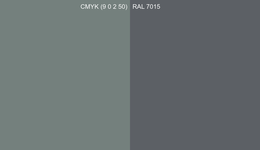 CMYK Color CMYK (9 0 2 50) vs RAL 7015 side by side comparison CMYK Color CMYK (9 0 2 50) vs RAL 7015 side by side comparison