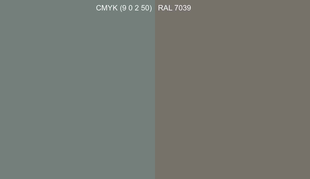 CMYK Color CMYK (9 0 2 50) vs RAL 7039 side by side comparison CMYK Color CMYK (9 0 2 50) vs RAL 7039 side by side comparison