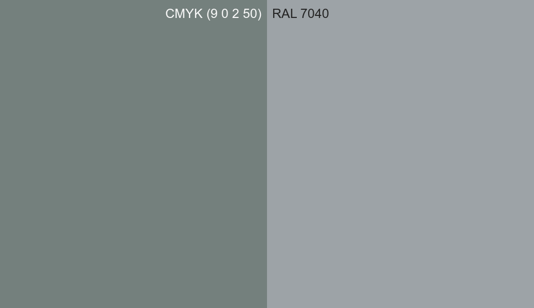 CMYK Color CMYK (9 0 2 50) vs RAL 7040 side by side comparison CMYK Color CMYK (9 0 2 50) vs RAL 7040 side by side comparison