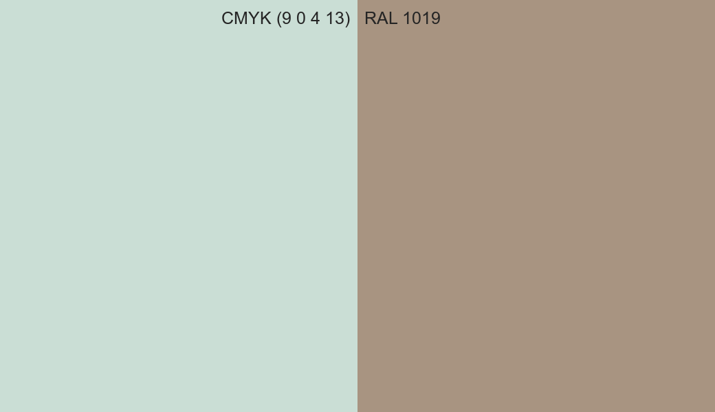 CMYK Color CMYK (9 0 4 13) vs RAL 1019 side by side comparison CMYK Color CMYK (9 0 4 13) vs RAL 1019 side by side comparison