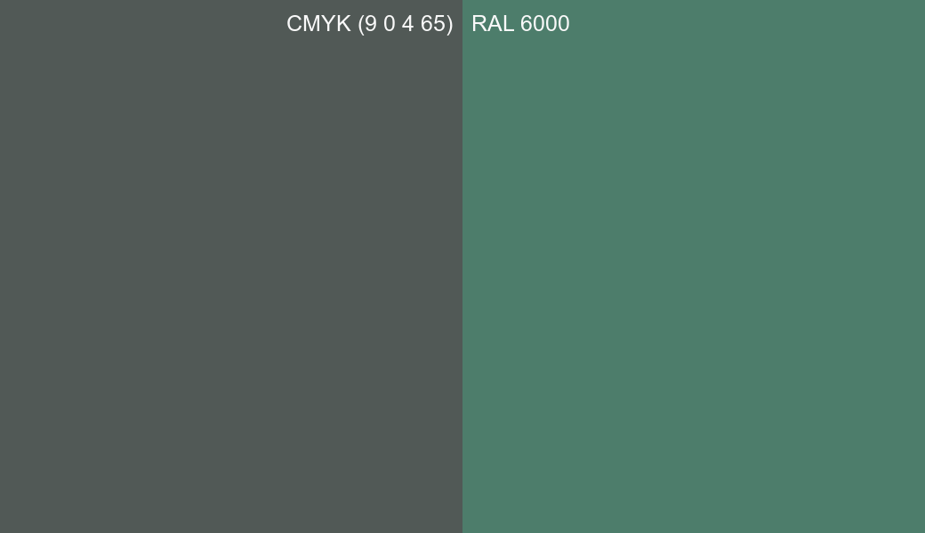 CMYK Color CMYK (9 0 4 65) vs RAL 6000 side by side comparison CMYK Color CMYK (9 0 4 65) vs RAL 6000 side by side comparison