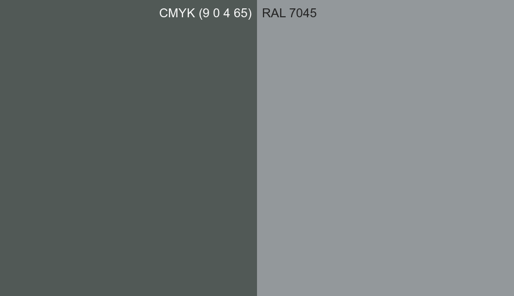 CMYK Color CMYK (9 0 4 65) vs RAL 7045 side by side comparison CMYK Color CMYK (9 0 4 65) vs RAL 7045 side by side comparison