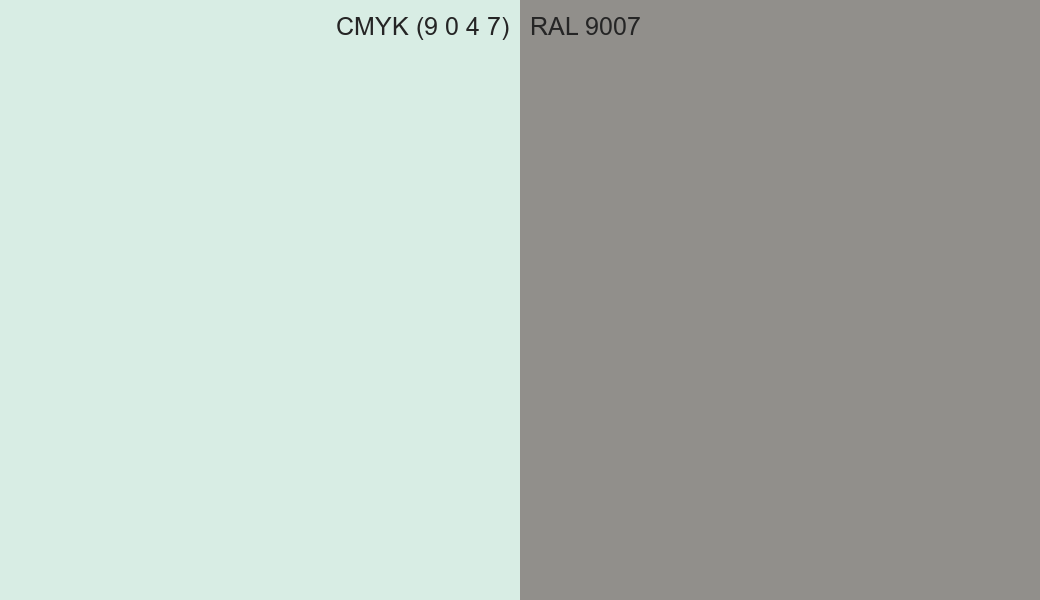 CMYK Color CMYK (9 0 4 7) vs RAL 9007 side by side comparison CMYK Color CMYK (9 0 4 7) vs RAL 9007 side by side comparison