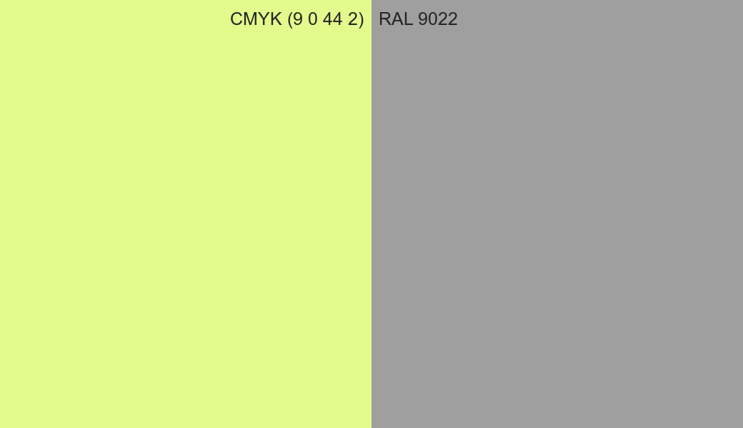 CMYK Color CMYK (9 0 44 2) vs RAL 9022 side by side comparison CMYK Color CMYK (9 0 44 2) vs RAL 9022 side by side comparison