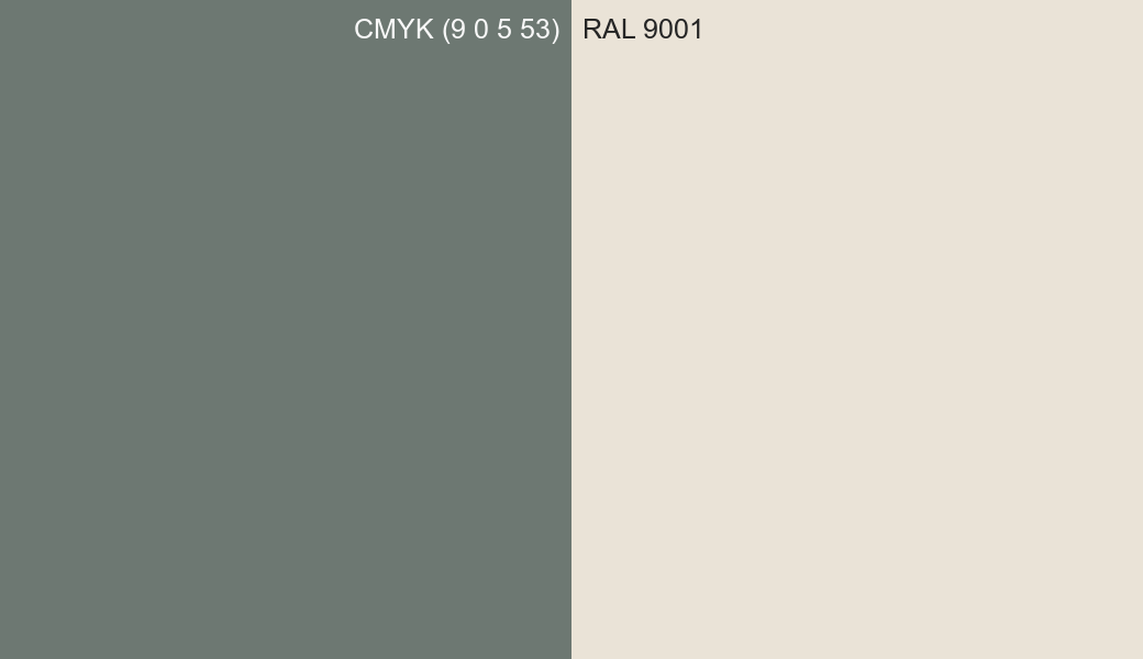 CMYK Color CMYK (9 0 5 53) vs RAL 9001 side by side comparison CMYK Color CMYK (9 0 5 53) vs RAL 9001 side by side comparison