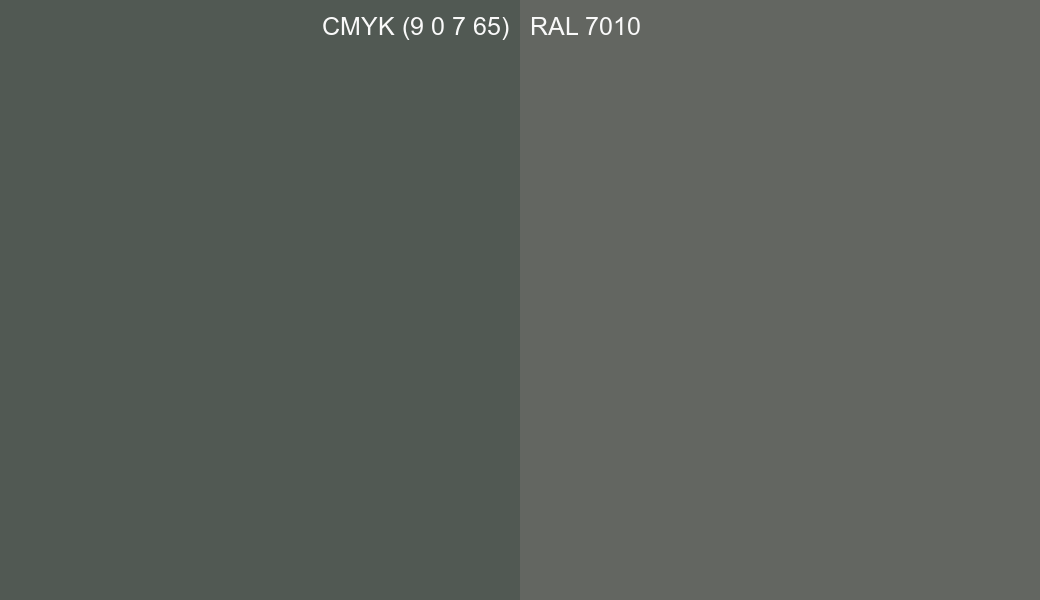 CMYK Color CMYK (9 0 7 65) vs RAL 7010 side by side comparison CMYK Color CMYK (9 0 7 65) vs RAL 7010 side by side comparison