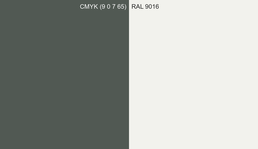 CMYK Color CMYK (9 0 7 65) vs RAL 9016 side by side comparison CMYK Color CMYK (9 0 7 65) vs RAL 9016 side by side comparison