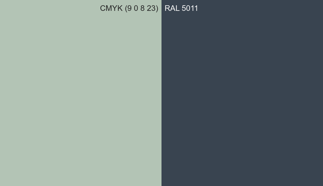CMYK Color CMYK (9 0 8 23) vs RAL 5011 side by side comparison CMYK Color CMYK (9 0 8 23) vs RAL 5011 side by side comparison