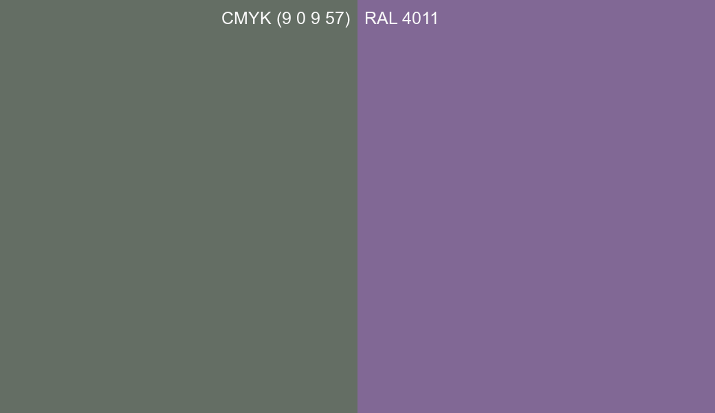 CMYK Color CMYK (9 0 9 57) vs RAL 4011 side by side comparison CMYK Color CMYK (9 0 9 57) vs RAL 4011 side by side comparison