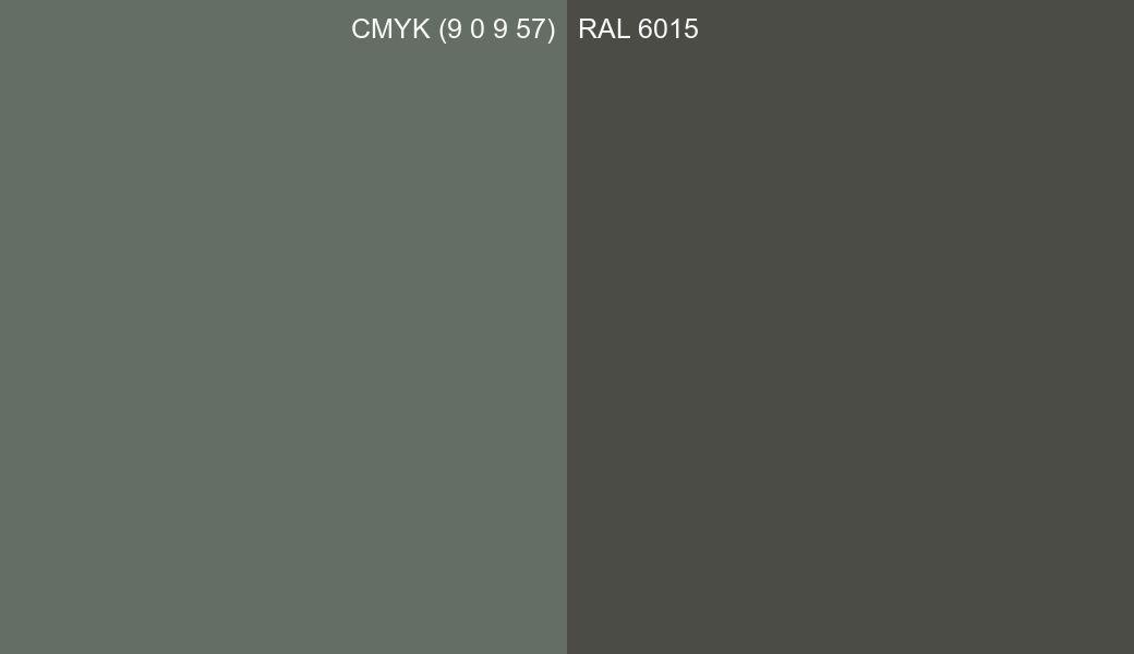 CMYK Color CMYK (9 0 9 57) vs RAL 6015 side by side comparison CMYK Color CMYK (9 0 9 57) vs RAL 6015 side by side comparison