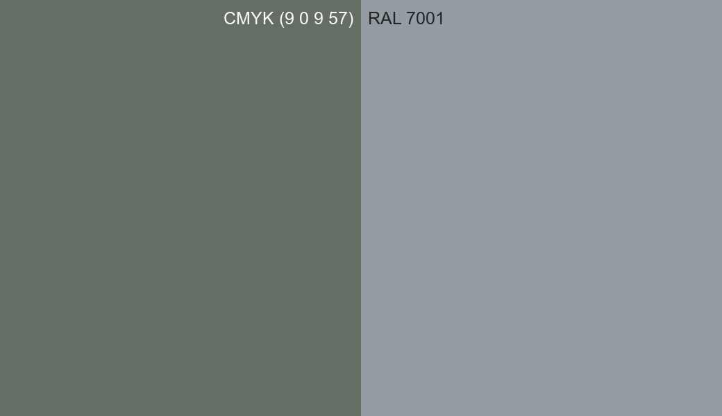 CMYK Color CMYK (9 0 9 57) vs RAL 7001 side by side comparison CMYK Color CMYK (9 0 9 57) vs RAL 7001 side by side comparison