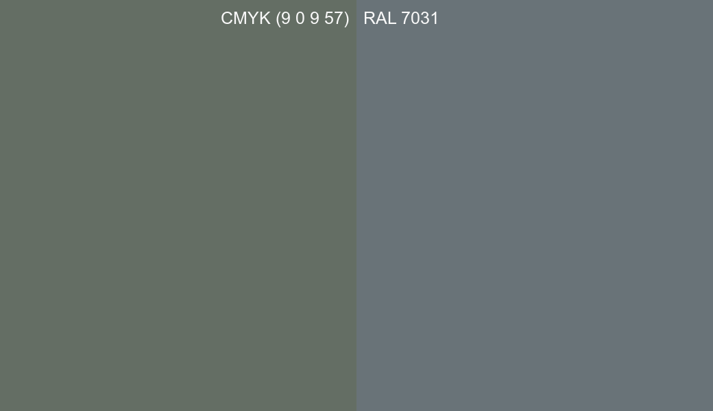 CMYK Color CMYK (9 0 9 57) vs RAL 7031 side by side comparison CMYK Color CMYK (9 0 9 57) vs RAL 7031 side by side comparison