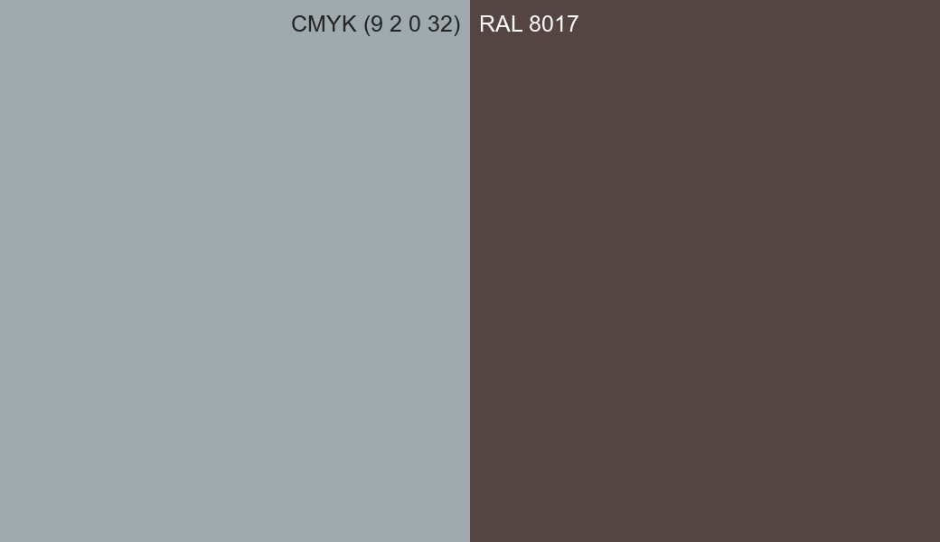 CMYK Color CMYK (9 2 0 32) vs RAL 8017 side by side comparison CMYK Color CMYK (9 2 0 32) vs RAL 8017 side by side comparison