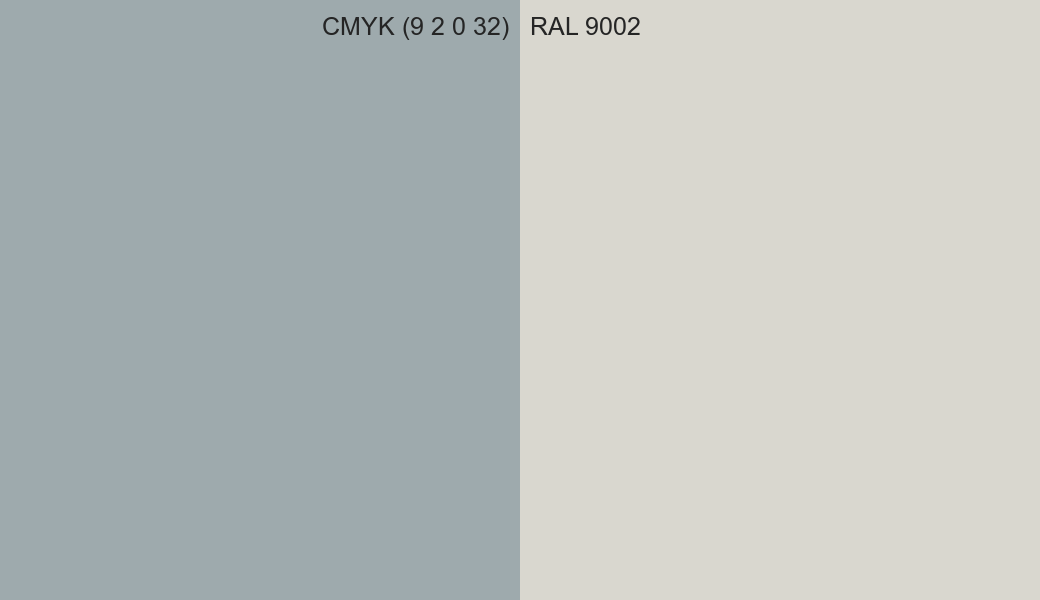 CMYK Color CMYK (9 2 0 32) vs RAL 9002 side by side comparison CMYK Color CMYK (9 2 0 32) vs RAL 9002 side by side comparison