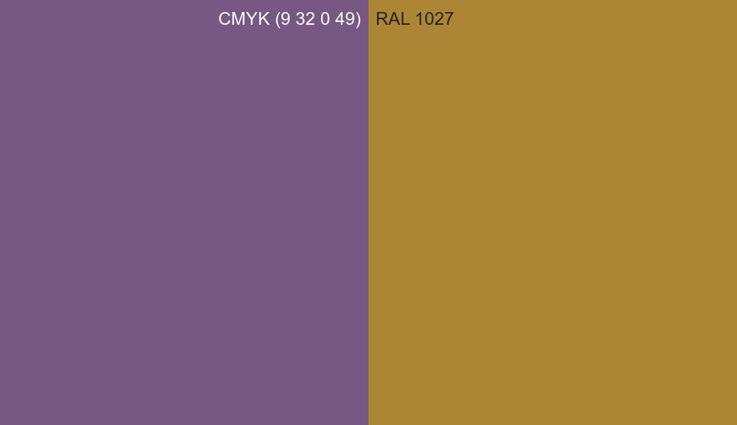 CMYK Color CMYK (9 32 0 49) vs RAL 1027 side by side comparison CMYK Color CMYK (9 32 0 49) vs RAL 1027 side by side comparison
