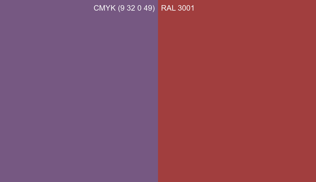CMYK Color CMYK (9 32 0 49) vs RAL 3001 side by side comparison CMYK Color CMYK (9 32 0 49) vs RAL 3001 side by side comparison