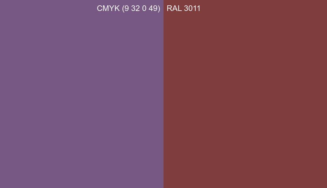 CMYK Color CMYK (9 32 0 49) vs RAL 3011 side by side comparison CMYK Color CMYK (9 32 0 49) vs RAL 3011 side by side comparison