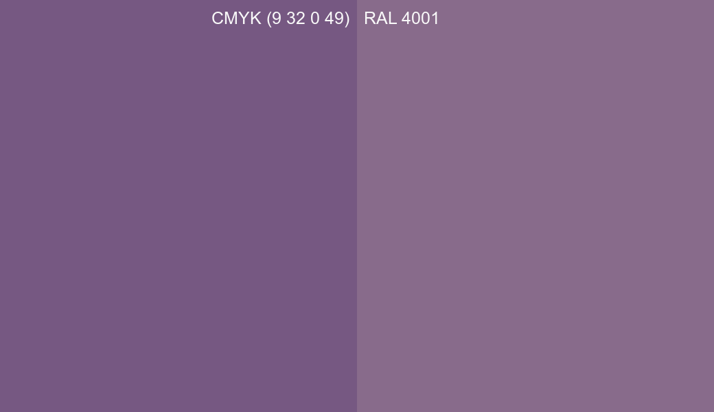 CMYK Color CMYK (9 32 0 49) vs RAL 4001 side by side comparison CMYK Color CMYK (9 32 0 49) vs RAL 4001 side by side comparison
