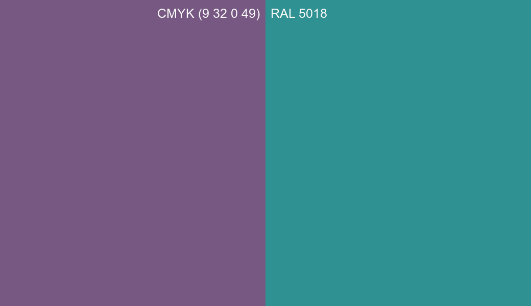 CMYK Color CMYK (9 32 0 49) vs RAL 5018 side by side comparison CMYK Color CMYK (9 32 0 49) vs RAL 5018 side by side comparison